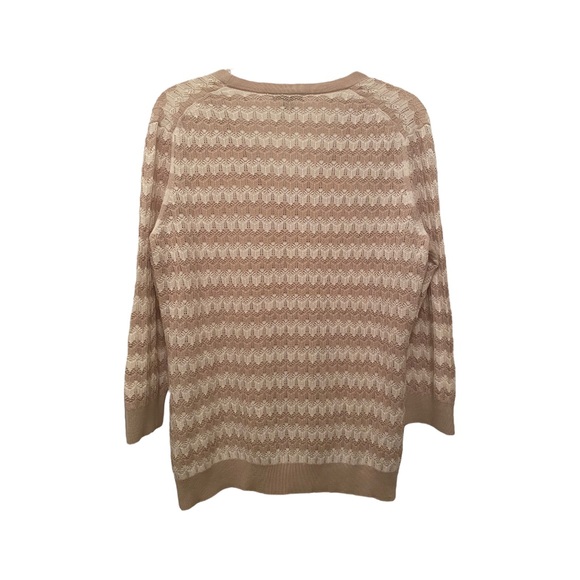 Brooks Brothers Taupe White Patterned Silk Blend V-Neck Cardigan Sweater Size XL - Picture 2 of 6